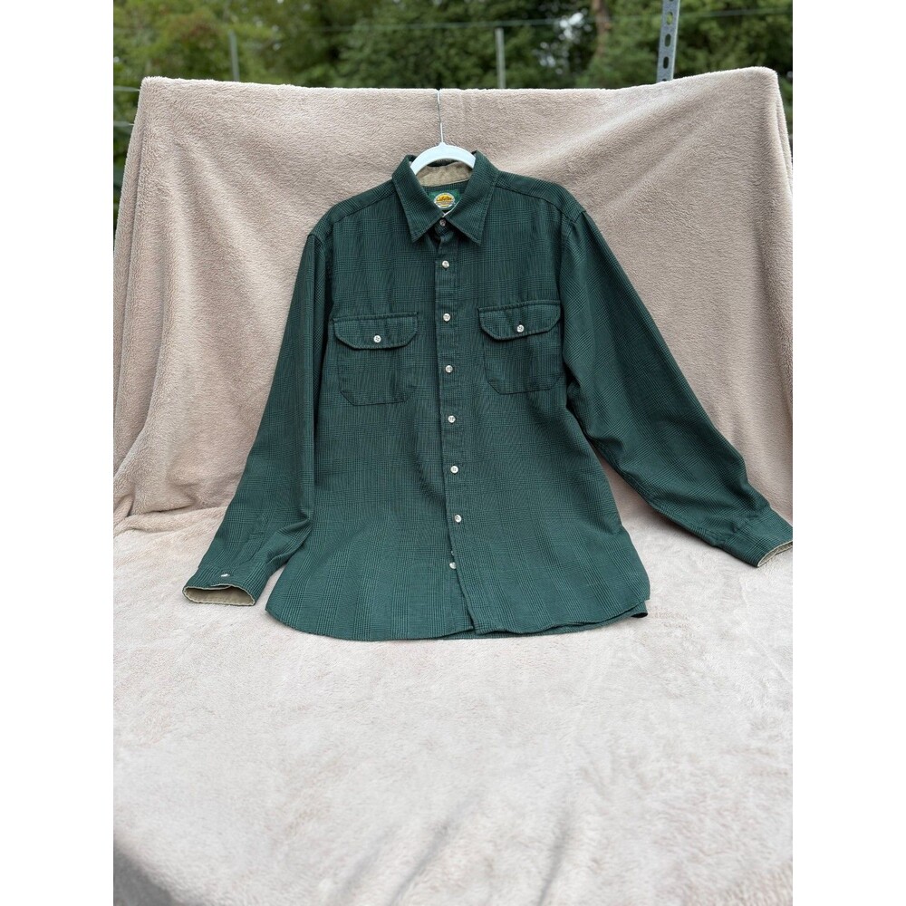 Vintage Cabelas Mens L Tall Green Glen Plaid Button Up Shirt Made In USA Corduro